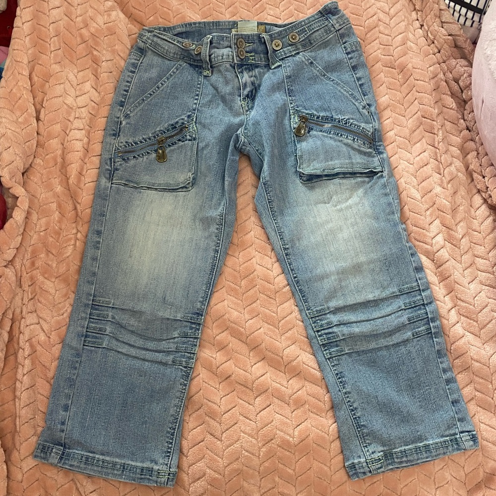Jou Jou Light Blue Cargo Capri Jeans